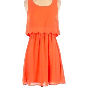 💛 Red Camel Orange Dress with Button and Scallop Detail S